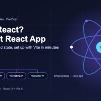 React series Part 1: What Is React? Your First React App, with a React atom and a component tree on a dark navy background